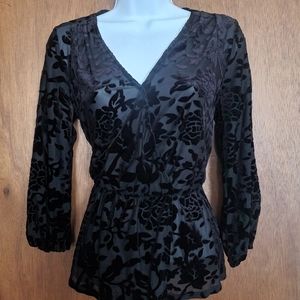 Halogen sheer flocked floral peplum blouse